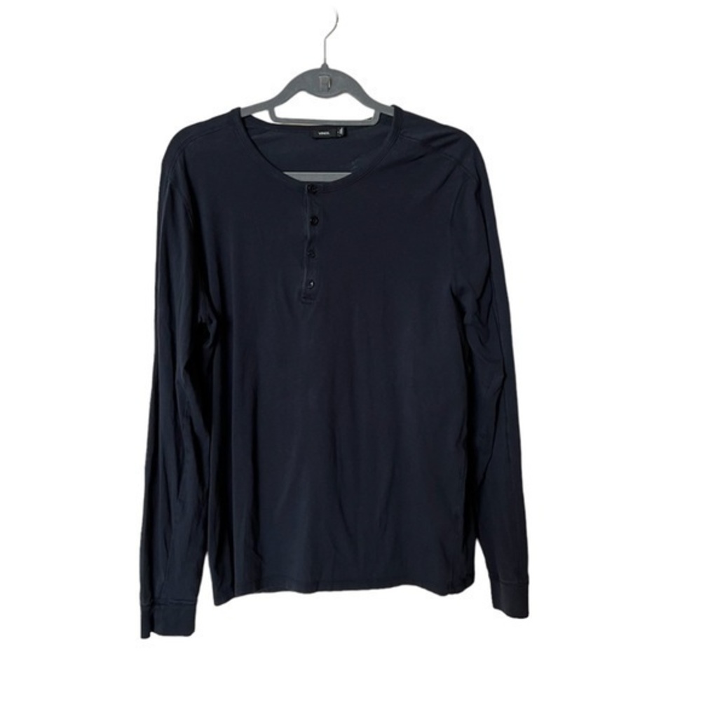 Vince Navy Blue Long Sleeved Henley Shirt / T-Shirt / Base Layer needs buttons
